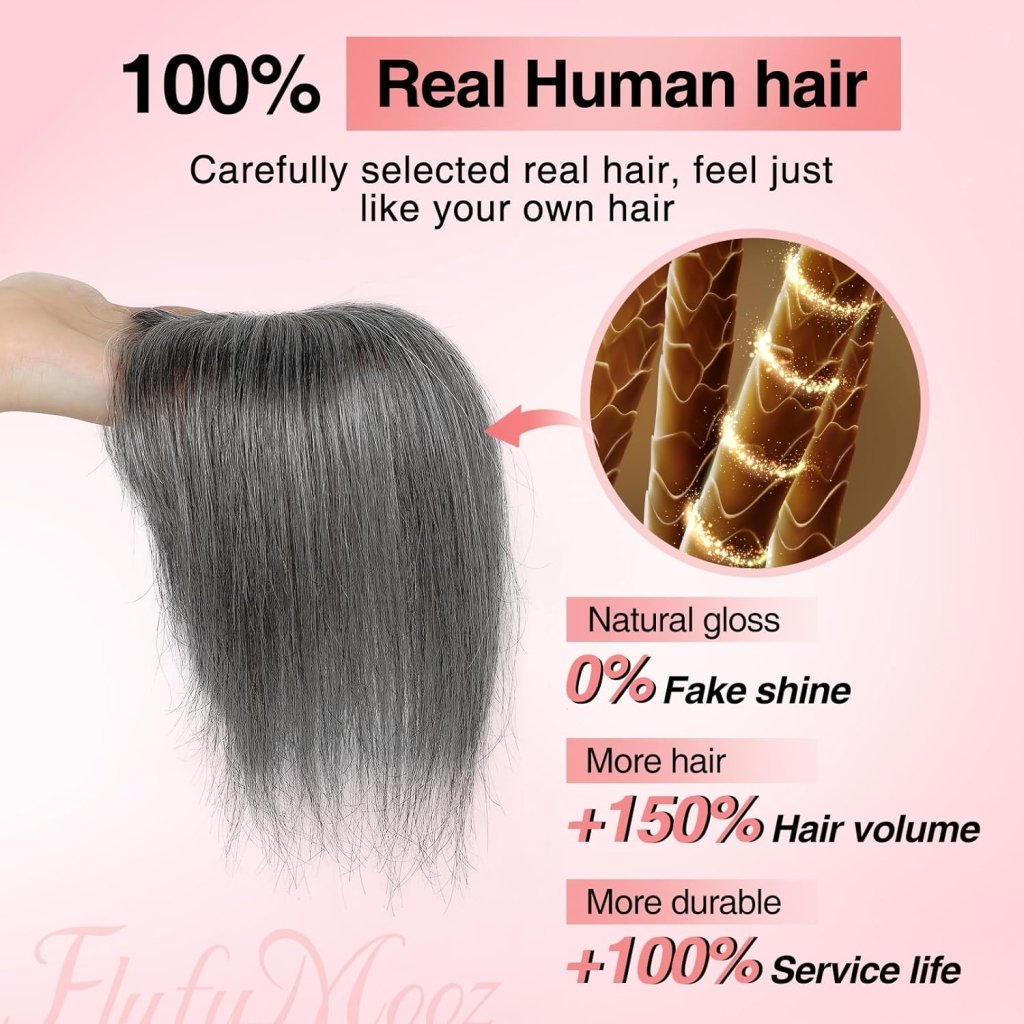 Human Hair Toppers for women 10 Inch Clip in Bangs 100％ Human Hair Toppers for Thinning Hair Cover Hair Pieces with Silk Base-Silver White