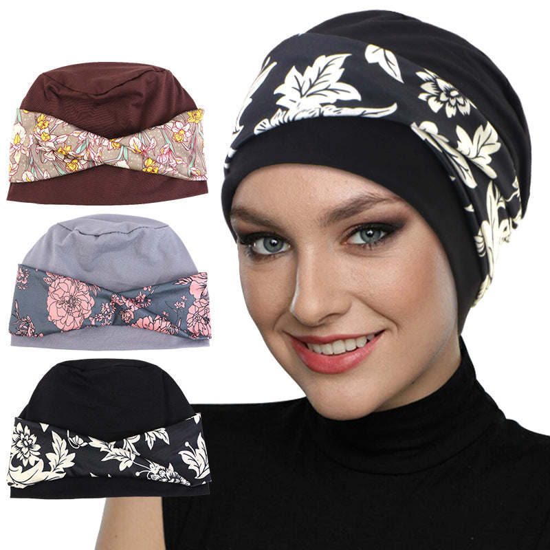 New Cross-Border Bohemian Style Printed Cross-Turban Hat, Elastic Head Wrap Hat, Hair Care Hat Jdt-505