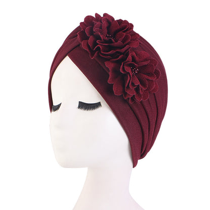 Europe and the United States popular three-dimensional flower pleated turban hat ethnic wind Baotou cap chemotherapy hat JDT-16C