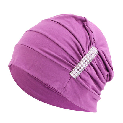 Amazon solid color chemotherapy cap confinement cap pearl accessories modal cotton headscarf cap nightcap JDT-241-1C