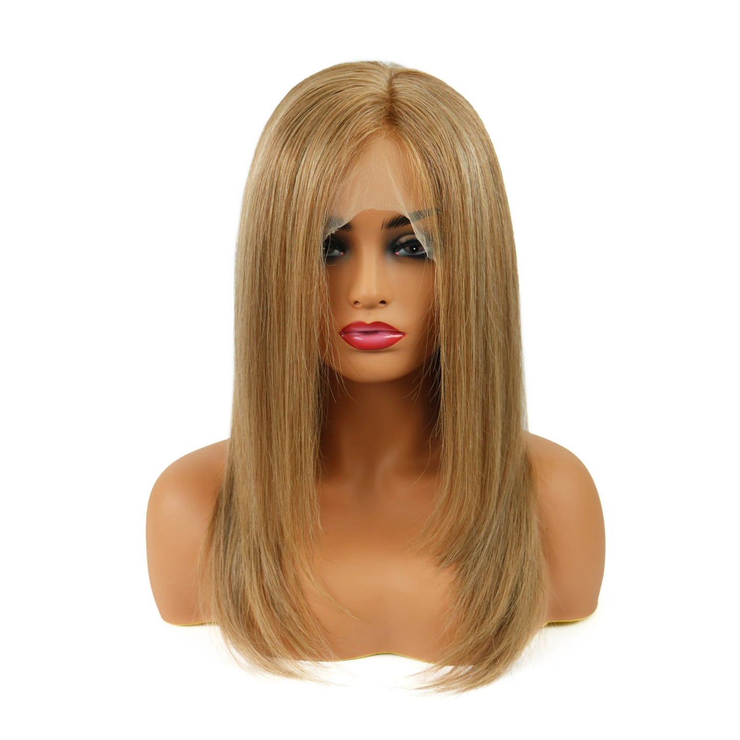 Youthful Mixed Color Medium Straight Full Lace Wig 100% Human Hair 16 Inches