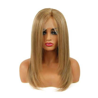 Youthful Mixed Color Medium Straight Full Lace Wig 100% Human Hair 16 Inches