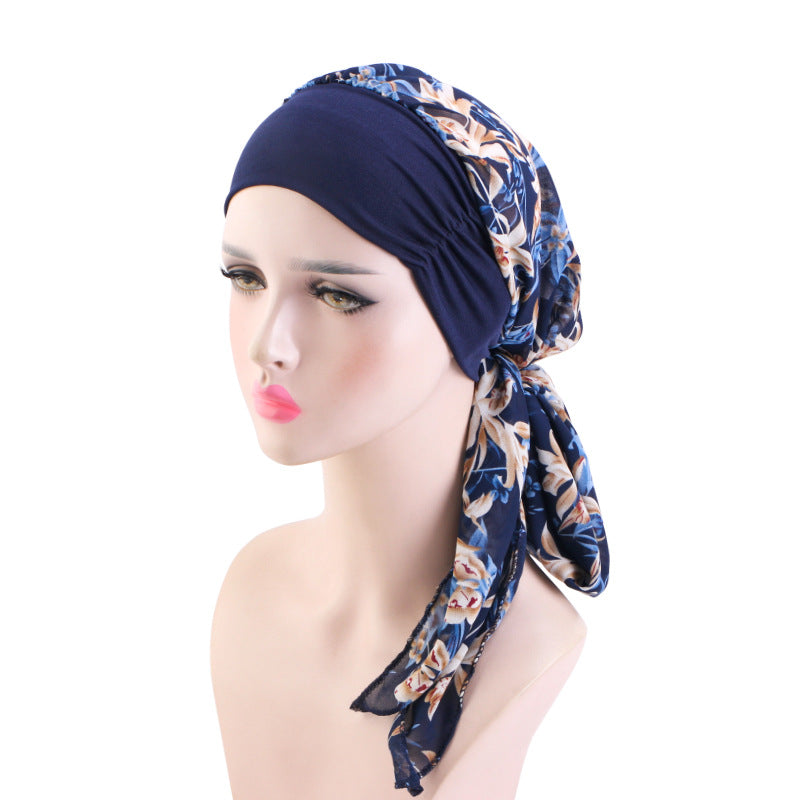 Cross-border Wide-brim Stretch Headband Stitching Chiffon Ribbon Tapes Hat All-match Ethnic Hat JDT-456B