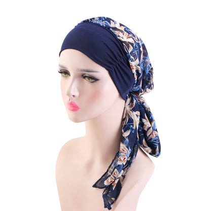 Cross-border Wide-brim Stretch Headband Stitching Chiffon Ribbon Tapes Hat All-match Ethnic Hat JDT-456B