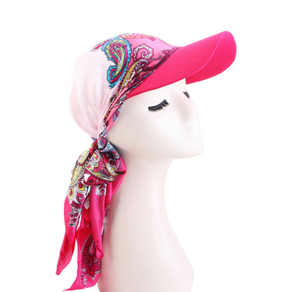 New Satin Square Scarf Hat with Brim, Outdoor Sunshade Turban Hat, Sunshade Cloth Hat Jdt-234J