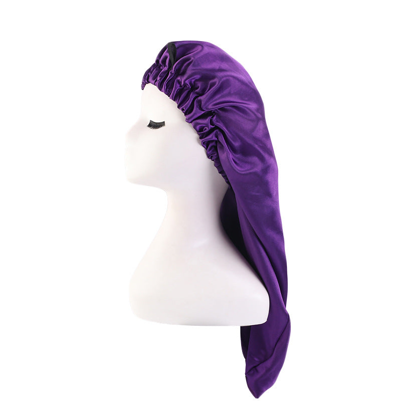 Cross-Border special satin nightcap elastic band buckle long tube hair care cap dual-purpose long hair cap shower cap turban hat
