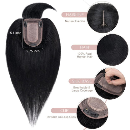 Human Hair Topper with Bangs - Real Human Hair Toppers for Women with Thin Hair