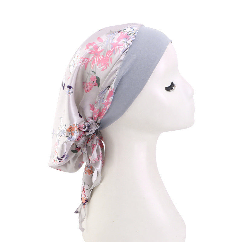 European and American popular long tail ribbon headscarf hat elastic wide-brimmed satin toe cap pirate hat JDT-329E
