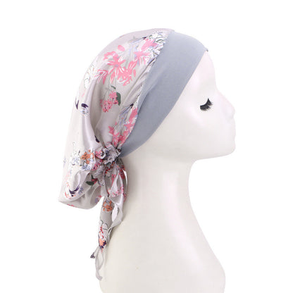 European and American popular long tail ribbon headscarf hat elastic wide-brimmed satin toe cap pirate hat JDT-329E