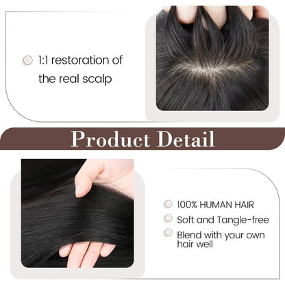 Hair Toppers for Women Real Human Hair 16 Inch for Thinning Hair