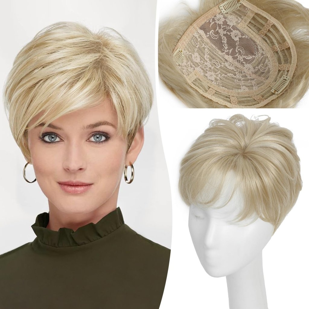 Hair Topper Short Pixie Cut Pieces for Women with Thinning Human Hair Wigs