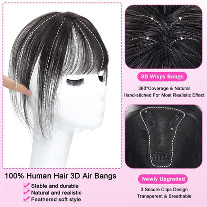 Hair Toppers For Women Real Hair 360° 3D Cover Human Hair Topper Wig with Bangs Hair Pieces