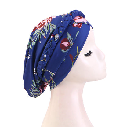 Cross-Border New Style Hand-Printed Braided Cross-Style Headscarf Hat, Elastic African Headwrap Hat Jdt-429G