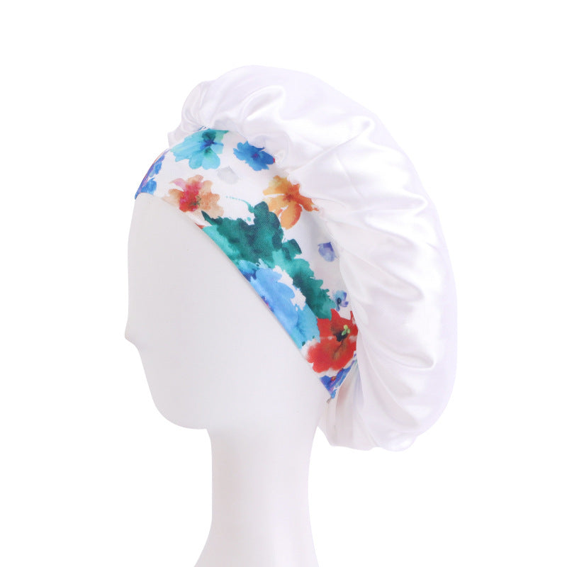 Printed hair band satin round hat nightcap beauty makeup hat headscarf cap JDB-301H