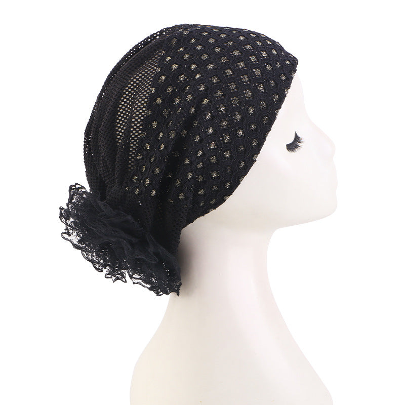 Cross border new hollow breathable disc flower headscarf cap, toe cap, hair care cap JDT-526