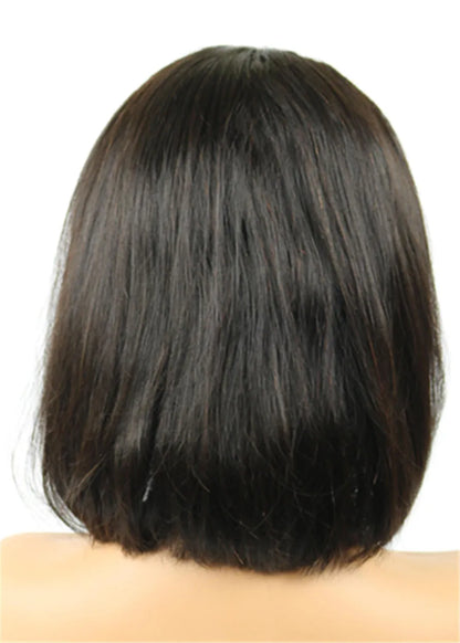 Fascinating Neat Smooth Shoulder-length Natural Human Hair Lace Front African American Wigs 10 Inches