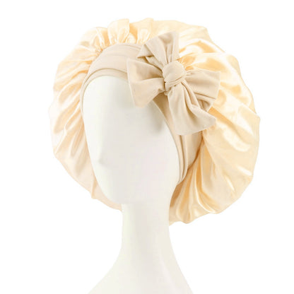 Cross-border supply solid color streamer round hat bow satin wide-brimmed nightcap advertising cap makeup cap JDB-301L