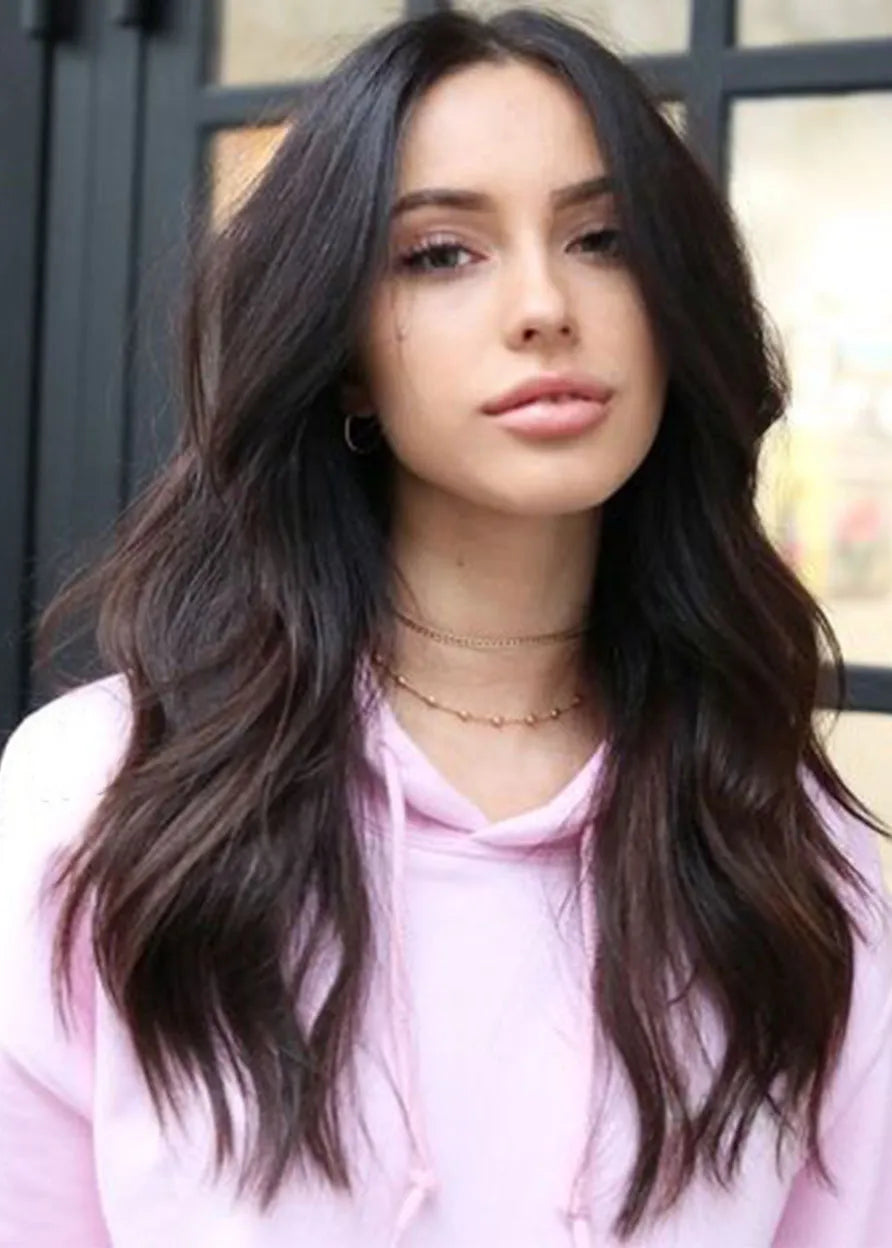 Natural Looking Women's Middle Part Wavy Synthetic Hair Wigs High Density Lace Front Cap Wigs 22inch