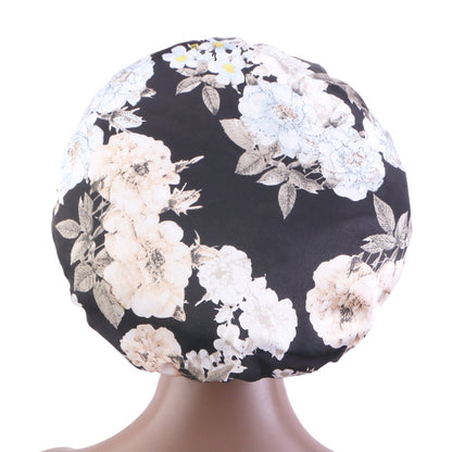 Printed wide-brimmed elastic hair band nightcap satin hair shower cap round cap Amazon hot sale toe cap TJM-301A