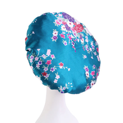 Printed wide-brimmed elastic hair band nightcap satin hair shower cap round cap Amazon hot sale toe cap TJM-301A