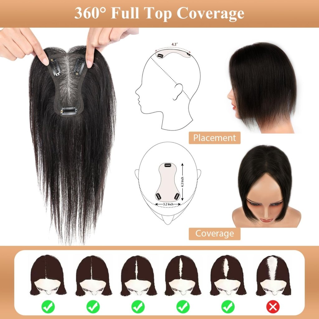 Hair Toppers for Women Real Human Hair Salt and Pepper Grey Human Hair Toppers 10 inch Dark Grey