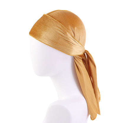 European and American fashion Korean velvet long tail pirate hat strap turban hat hip hop Cape velvet durags