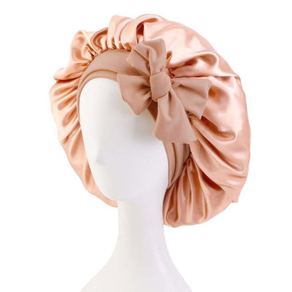 Cross-border supply solid color streamer round hat bow satin wide-brimmed nightcap advertising cap makeup cap JDB-301L