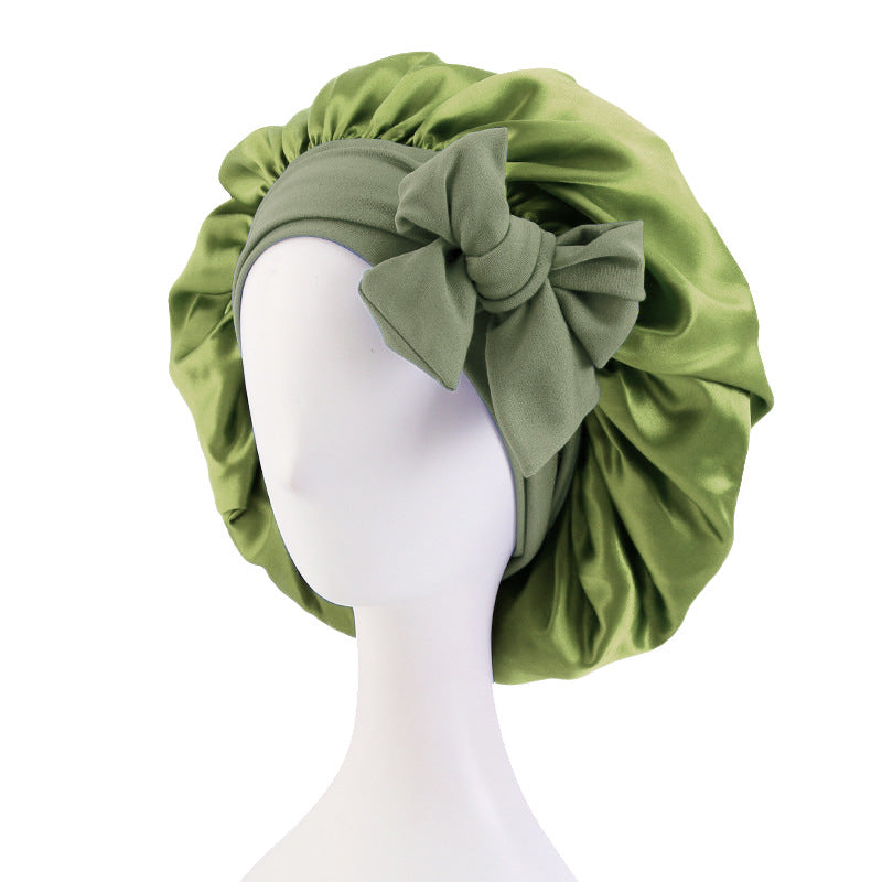Cross-border supply solid color streamer round hat bow satin wide-brimmed nightcap advertising cap makeup cap JDB-301L