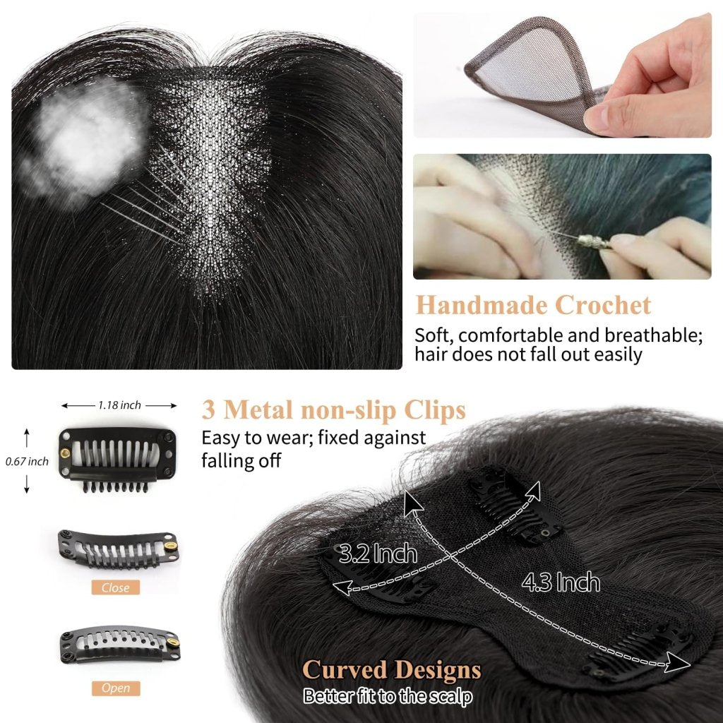 Hair Toppers for Women Real Human Hair Salt and Pepper Grey Human Hair Toppers 10 inch Dark Grey