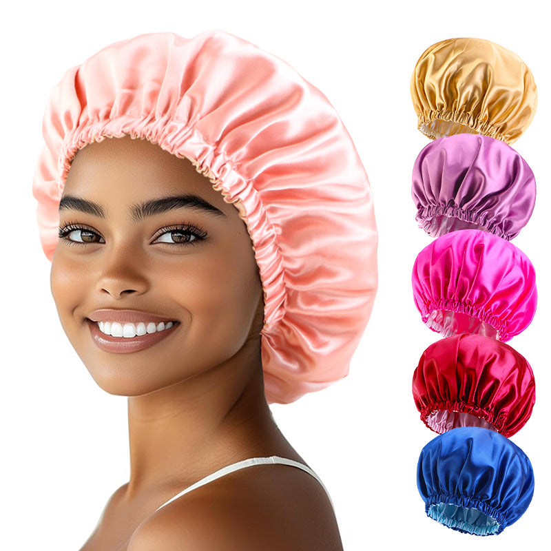 European and American popular double-sided solid color elastic colored nightcap silk beauty makeup cap care cap JDB-454-1