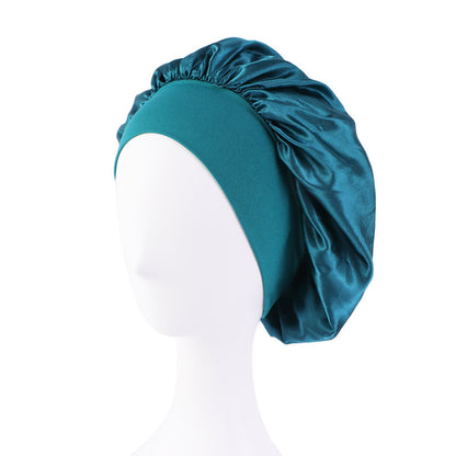 LOGO printing satin nightcap wide brimmed hair band round hat turban hat beauty salon home hat TJM-301