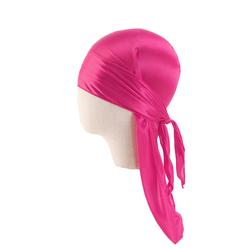 Children's Imitation Silk Pirate Hat Durag Long Tail Turban Hip Hop Cape Hat K-11