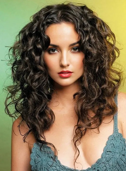 Exquisite attraktive sexy lange lockige Vollspitze Perücke 100 % Echthaar 20 Zoll