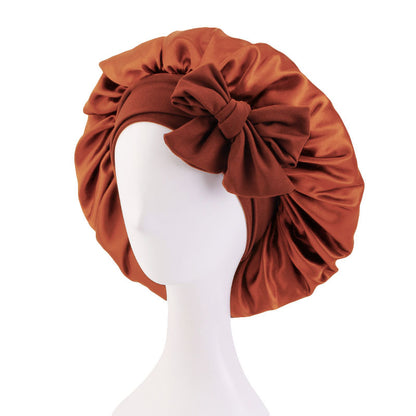 Cross-border supply solid color streamer round hat bow satin wide-brimmed nightcap advertising cap makeup cap JDB-301L