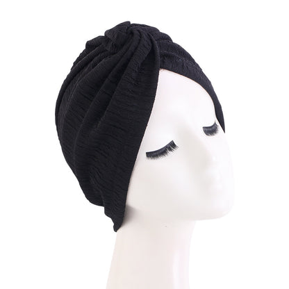 Cross Border Solid Color Bubble Cotton Cross Twisted Cap Women's Stretch Ethnic Bag Cap Indian Cap JDT-163D