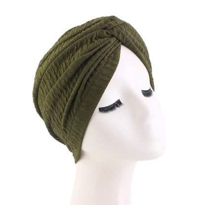 Cross Border Solid Color Bubble Cotton Cross Twisted Cap Women's Stretch Ethnic Bag Cap Indian Cap JDT-163D