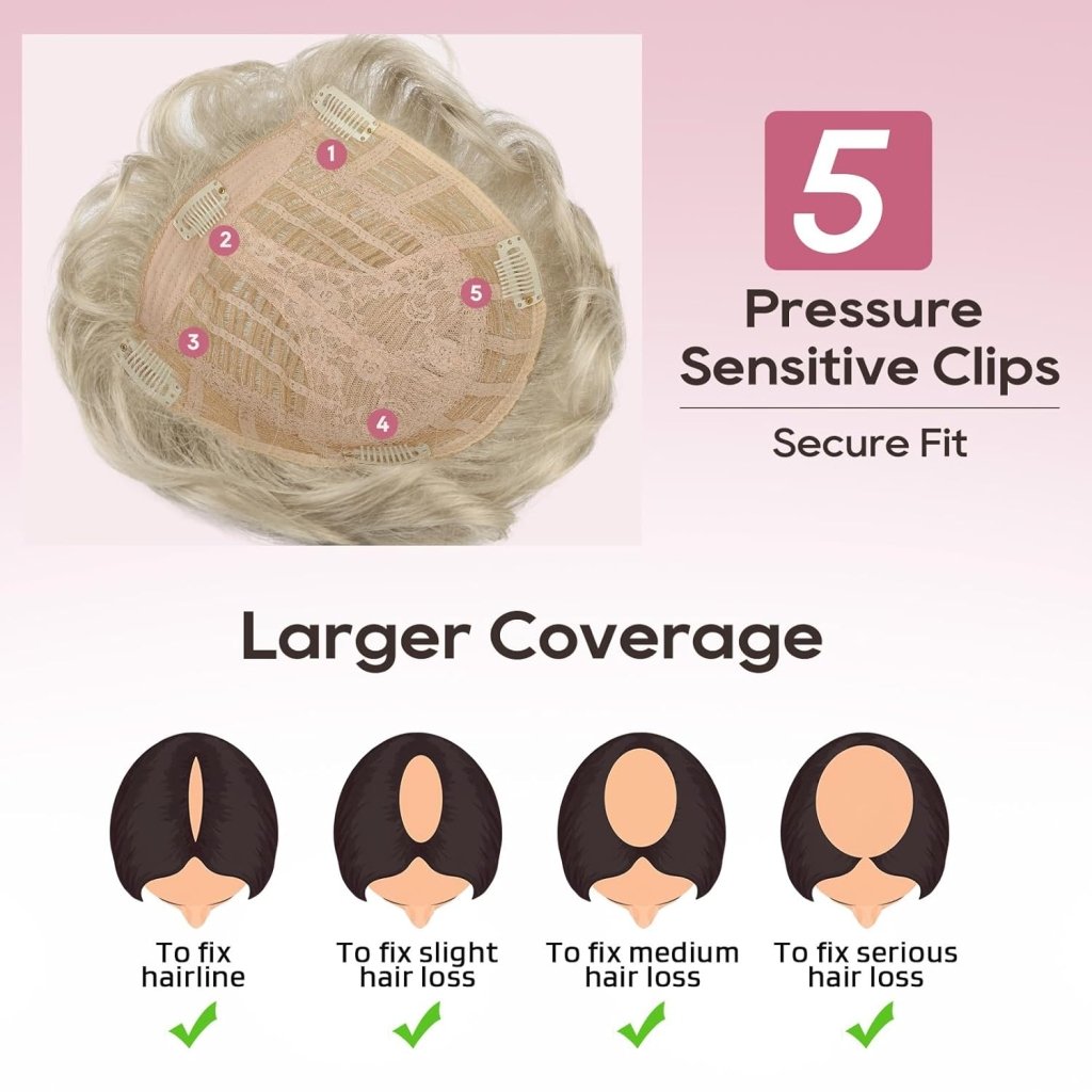 Short Wiglet Hair Topper for Women with Thinning Hair Large Coverage Synthetic Top Grey