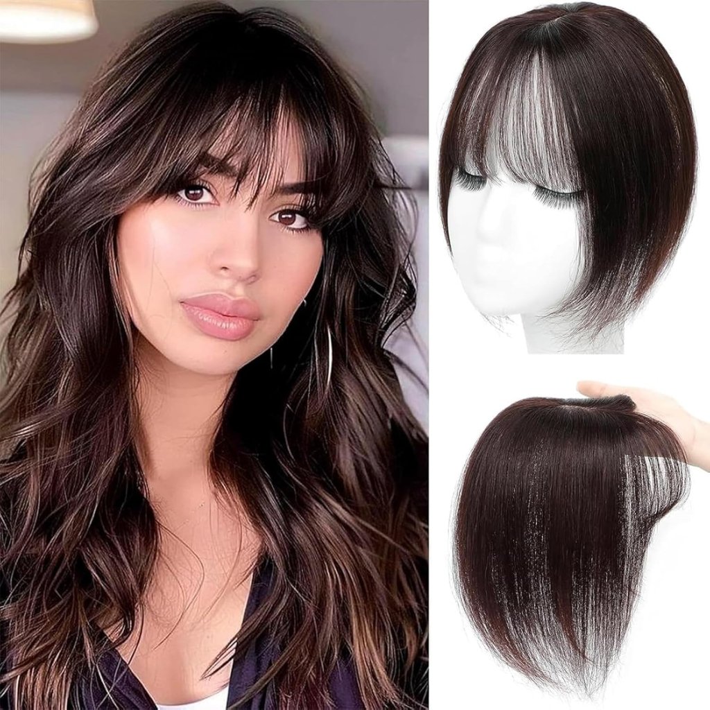 Hair Toppers for Women Real Human Hair, Bangs Hair Clip 360° 3D Cover Human Hair Topper with Bangs