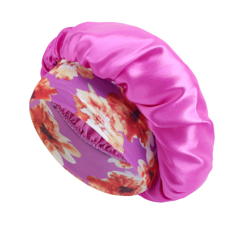 African style printed elastic wide-brimmed satin nightcap beauty makeup hair care hat JDB-405B-3
