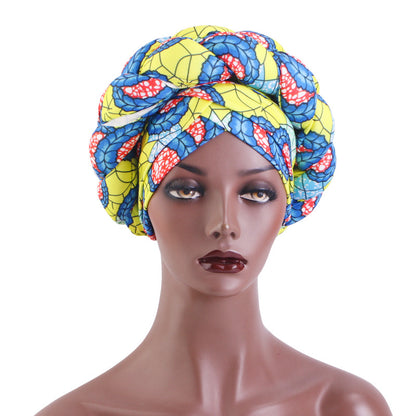 African Hot Sale Printed Stereo Sponge Twist Braid Tape Hat Black Turban Hair Care Hat JDT-488B
