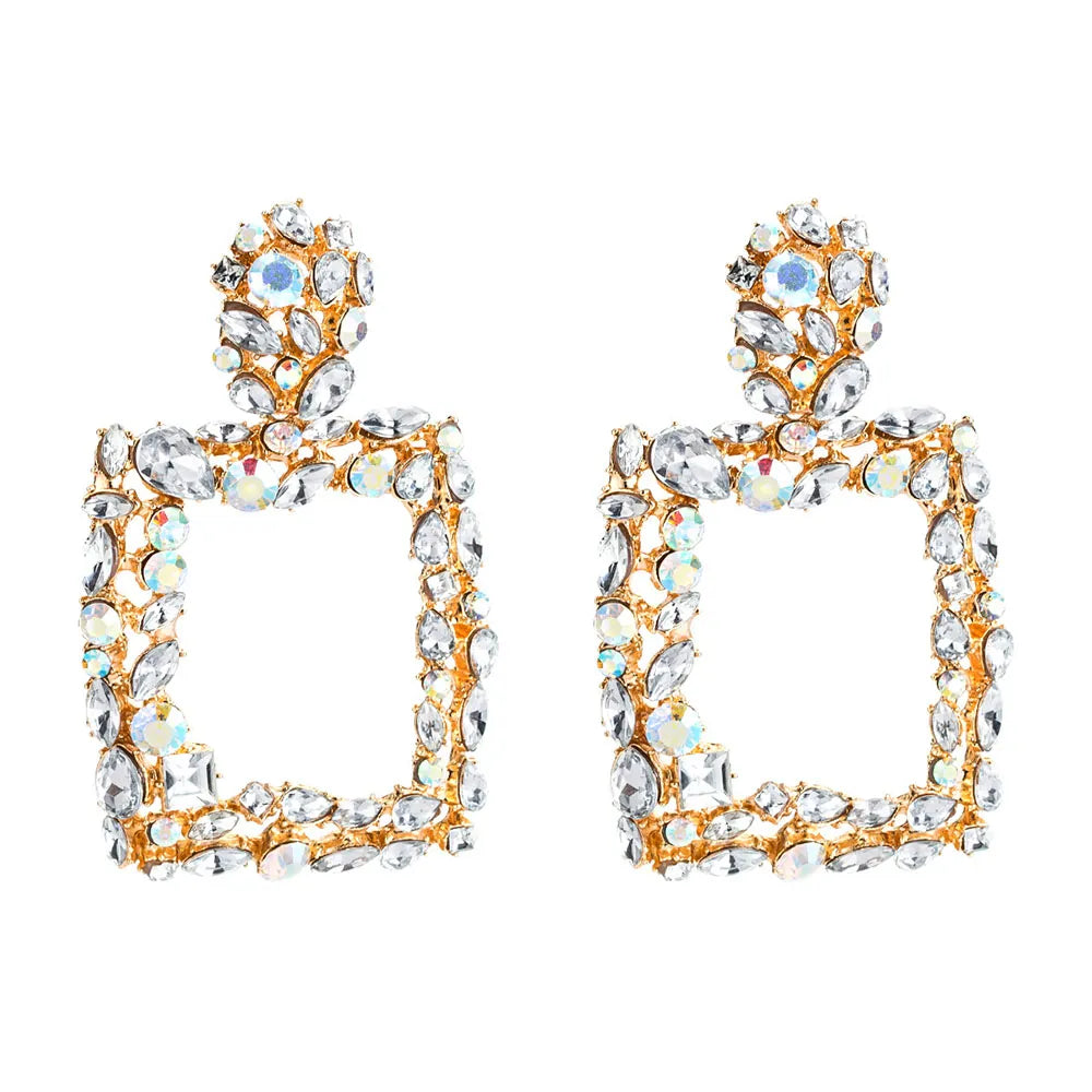 Square Diamante Hollow Out Earrings