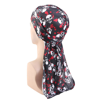 Cross-Border New Style Imitation Silk Camouflage Headscarf Hat, Long-Tailed Pirate Hat, Tie-On Head Wrap Hat Tjm-05-3H