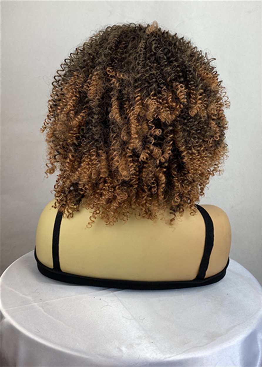 Braune Afro-Perücke für Damen, Kunsthaar, kappenlos, verworren, lockig, 14 Zoll, 130 % Perücken