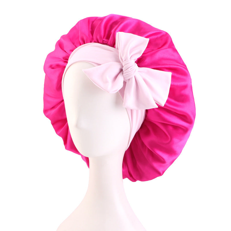 Cross-Border Hat with Two-Tone Adjustable Satin Ribbon, Wide-Brimmed Tie-Knot Headscarf Hat Jdb-527