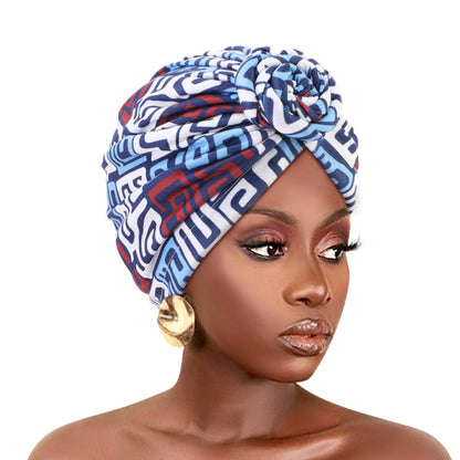 Amazon European and American ethnic style plate Flower headscarf cap elastic printing Indian cap chemotherapy cap TJM-342B