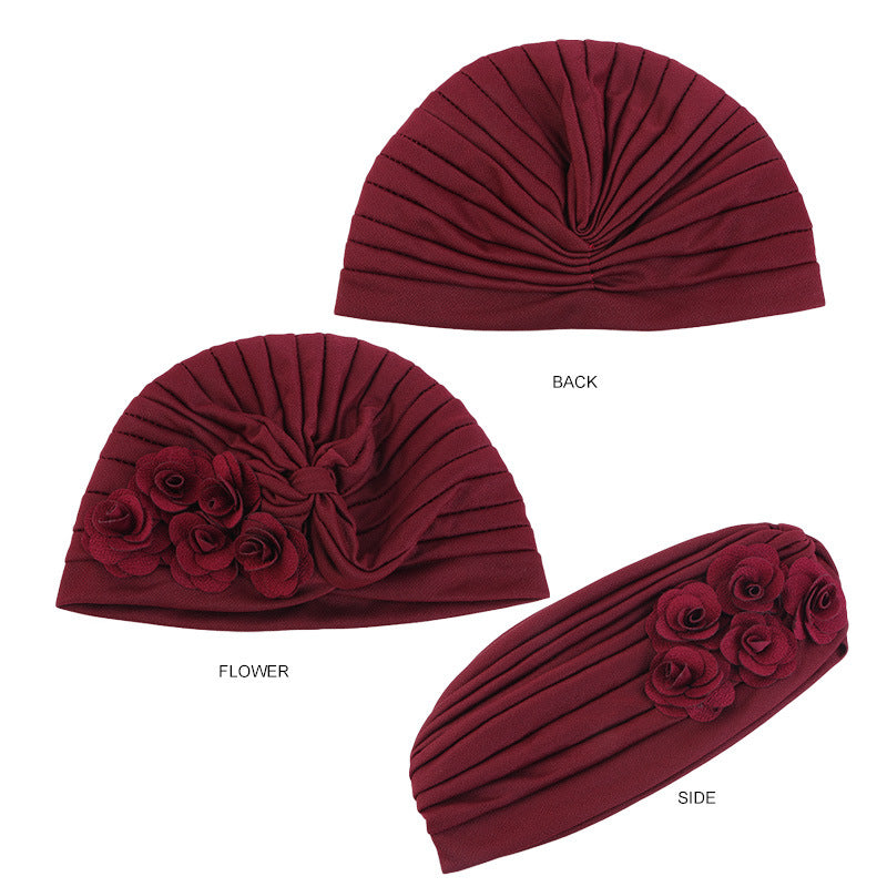 Rose accessories pleated headscarf cap thickened Indian hat ethnic style pullover cap JDT-16D
