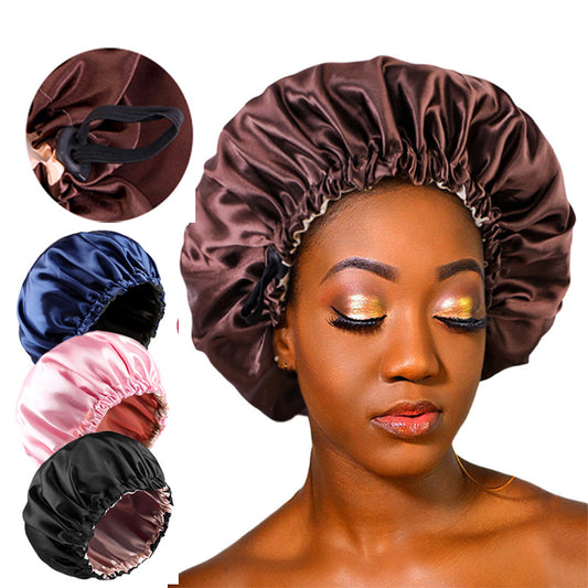 Double-layer flat buckle adjustable satin nightcap women's beauty hair care cap solid color round cap JDB-256C-7