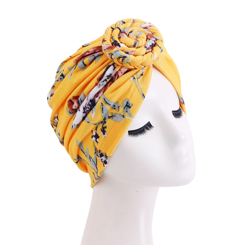Pastoral Print Twist Braid Ball Twist Cap Snail Plate Flower Cap African Cloth Cap JDT-342C