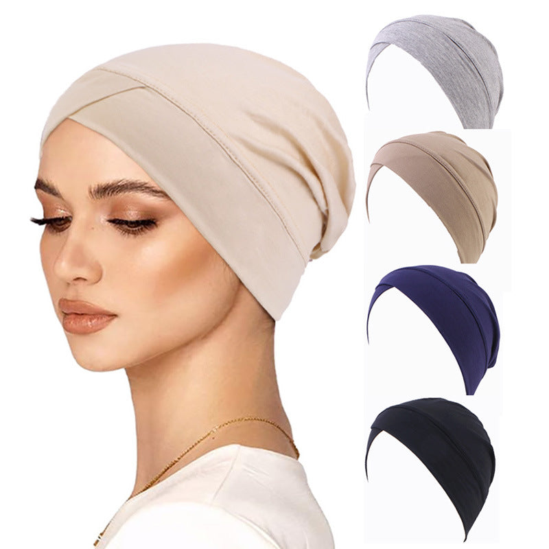 Amazon's New Elastic Cross-Over Indian Hat, Solid Color Modal Cotton Base Hat Jdt-50A