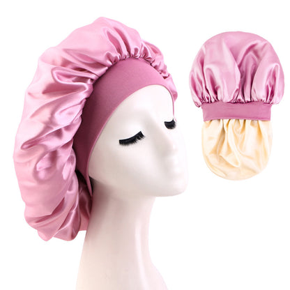 European and American Large Wide-Brimmed Elastic Double-Layer Satin Nightcap Beauty Hair Care Cap Care Cap Jdb-301S